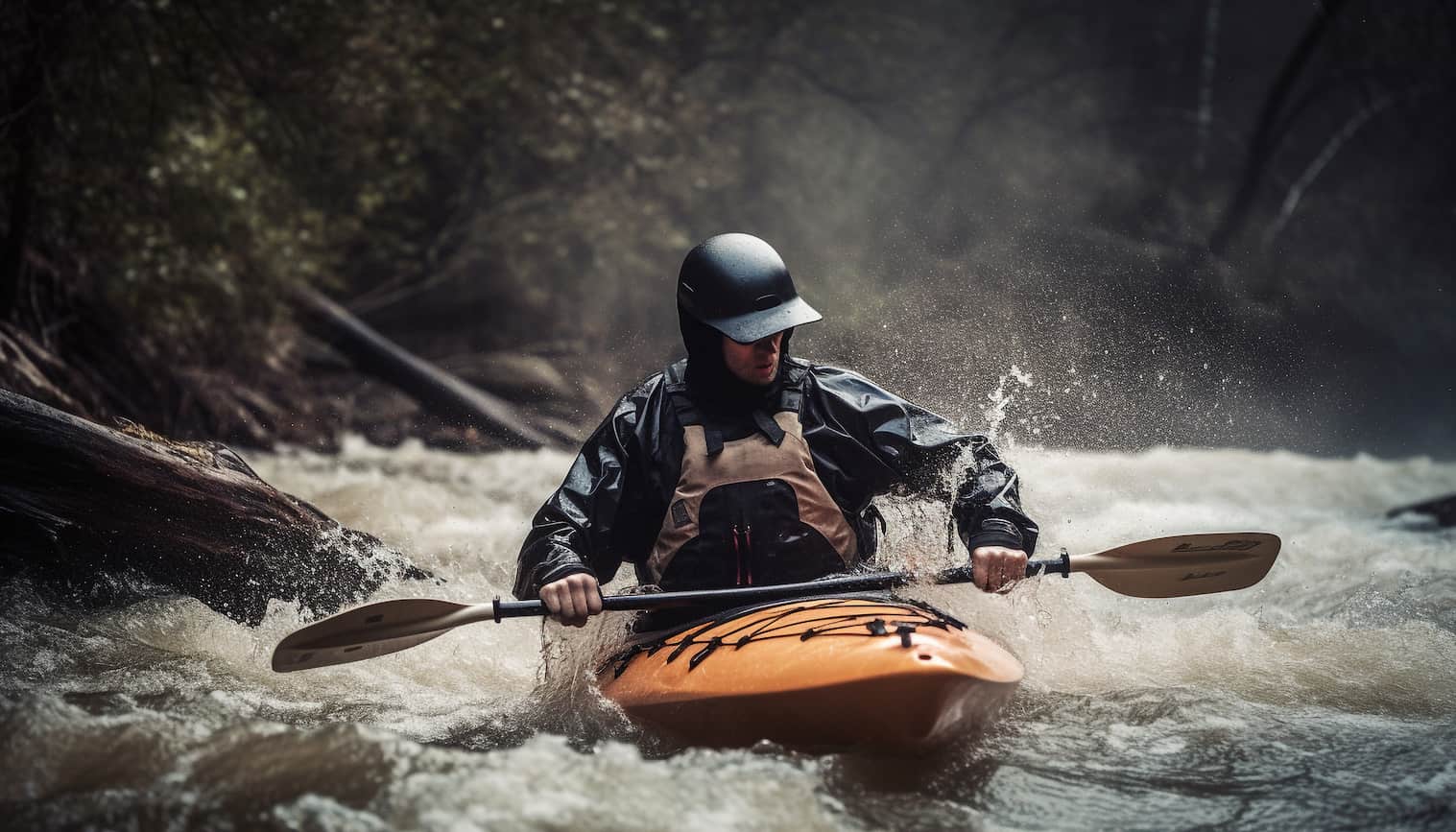 Man rafting through rough river water